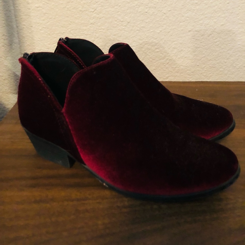 Velvet Maroon Soda Ankle Boots